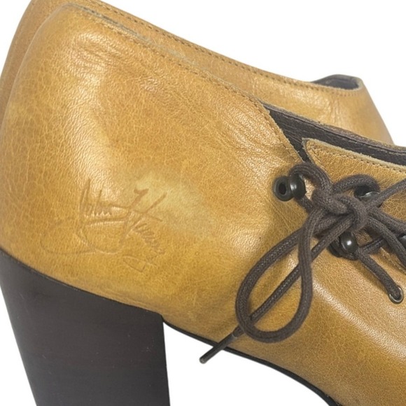 John Fluevog Goldenrod Summertime Ashbury‎ Peep Toe Lace Up Platform Block Heel - Picture 9 of 9